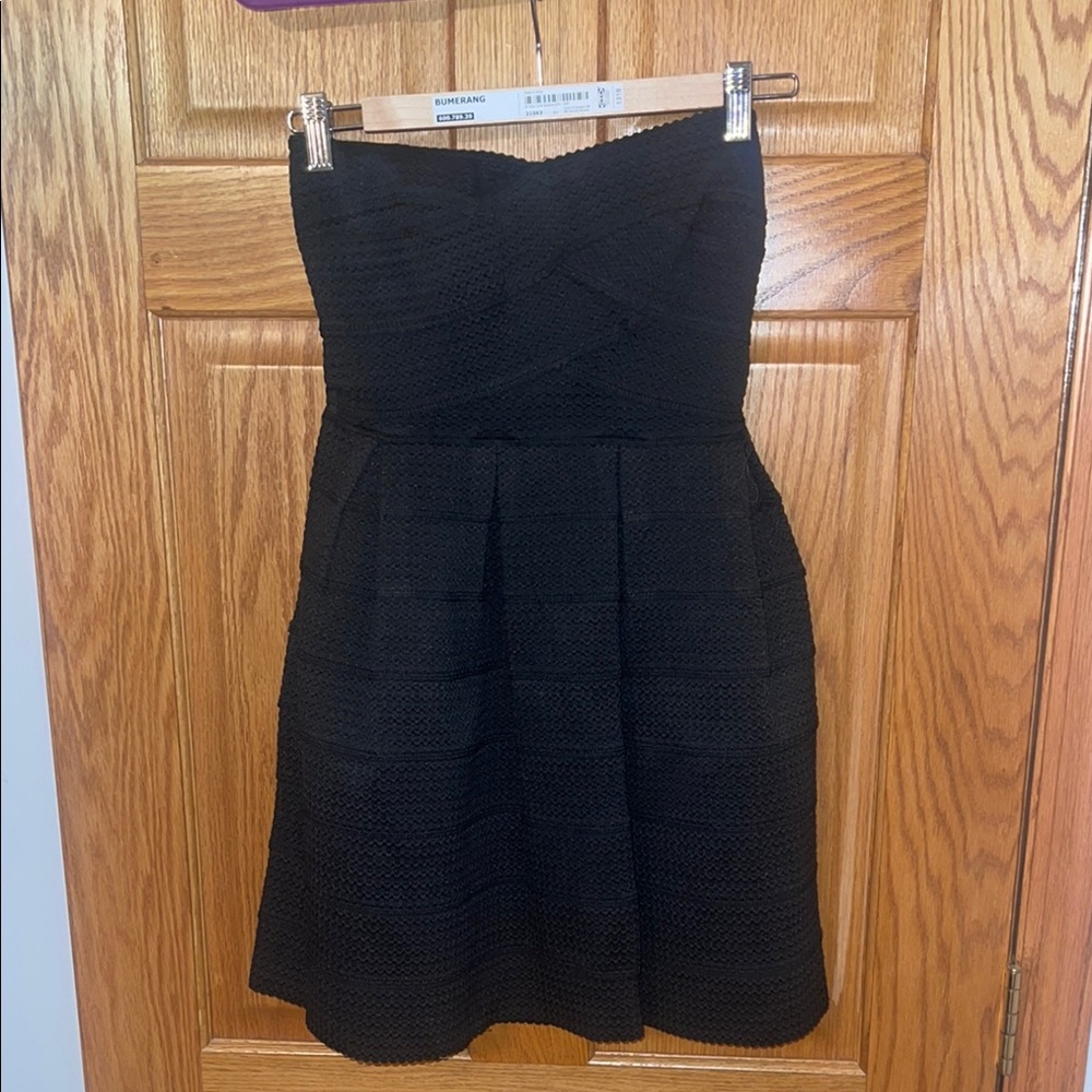 B Darlin Black Strapless Pleated Cocktail Dress